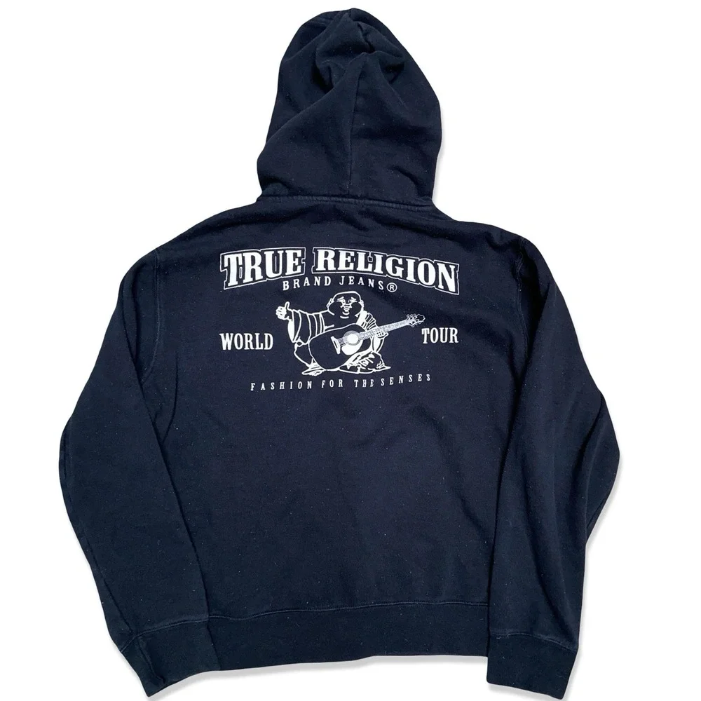 True Religion World Tour Full Zip Hoodie XL Black Buddha Guitar Y2K